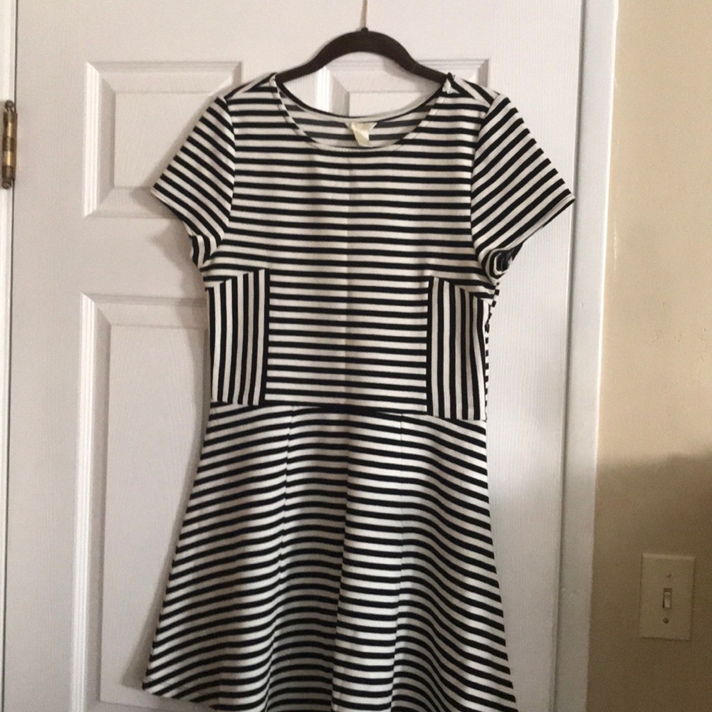 Cream and black fit and flare mini